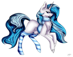 Size: 4843x3799 | Tagged: safe, artist:cat-chai, oc, oc only, oc:harley, pony, unicorn, clothes, female, high res, mare, scarf, simple background, socks, solo, striped socks, transparent background