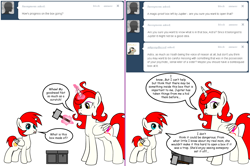 Size: 1204x800 | Tagged: safe, artist:dekomaru, oc, oc only, oc:astra, oc:mars, alicorn, pony, ask, box, colt, female, hammer, magic, male, mare, tumblr, tumblr:ask twixie