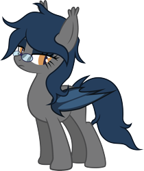 Size: 2489x2959 | Tagged: safe, artist:duskthebatpack, oc, oc only, oc:midnight measure, bat pony, pony, female, glasses, mare, messy mane, rule 63, simple background, solo, transparent background, vector