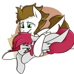 Size: 2560x2560 | Tagged: safe, artist:themodpony, oc, oc only, oc:ateren steelbender, oc:little love, pony, commission, cuddling, male, trap, waking up