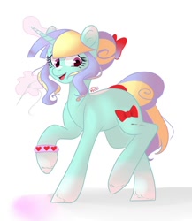 Size: 936x1080 | Tagged: safe, artist:worldlofldreams, oc, oc only, pony, unicorn, bow, hair bow, needle, smiling, solo, thread