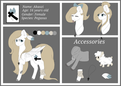 Size: 960x678 | Tagged: safe, artist:tinatina-8, oc, oc only, oc:akaszi, pegasus, pony, sheep dog, bow, bust, clothes, female, hair bow, mare, portrait, reference sheet, solo, tongue out