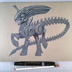 Size: 1280x1280 | Tagged: safe, artist:darrencalvert, alien, pony, alien (franchise), colored pencil drawing, movie reference, ponified, solo, traditional art, xenomorph