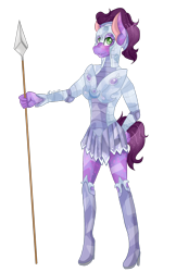 Size: 1242x1920 | Tagged: safe, artist:mscolorsplash, oc, oc only, oc:amethyst rose, anthro, crystal pony, anthro oc, armor, boots, commission, commissioner:alkonium, crystal guard, crystal guard armor, guard armor, high heel boots, high heels, shoes, simple background, spear, transparent background, weapon