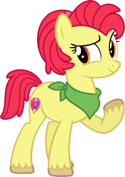 Size: 1023x1453 | Tagged: safe, artist:starryoak, apple bloom, earth pony, pony, alternate hairstyle, alternate universe, bandana, clothes, female, mare, miracleverse, older, older apple bloom, raised hoof, short hair, simple background, the cmc's cutie marks, transparent background, unshorn fetlocks