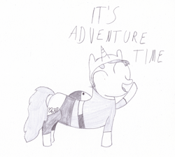 Size: 2048x1831 | Tagged: safe, artist:ragmo, oc, oc only, pony, unicorn, adventure time, atg 2017, female, monochrome, newbie artist training grounds, traditional art