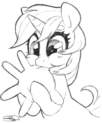 Size: 1066x1280 | Tagged: safe, artist:steffy-beff, lyra heartstrings, pony, unicorn, blowing, blowing up balloons, clothes, female, gloves, grayscale, hand, inflating, mare, monochrome, rubber gloves, sketch, solo, that pony sure does love hands, traditional art