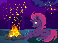 Size: 2518x1876 | Tagged: safe, artist:lucasgreenx23, tempest shadow, pony, unicorn, my little pony: the movie, adult blank flank, blank flank, broken horn, campfire, cute, female, fire, mare, solo, tempestbetes