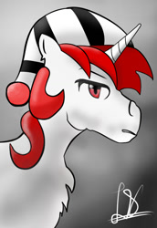 Size: 895x1298 | Tagged: safe, artist:jenjan23all, oc, oc only, unicorn, alone, hat, monochrome, new, nuevo, simple, solo, spanish, suave, white