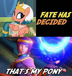 Size: 1179x1231 | Tagged: safe, edit, edited screencap, screencap, somnambula, human, daring done?, exploitable meme, image macro, meme, menat, street fighter, street fighter v, that's my pony, that's my x