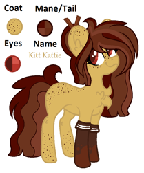 Size: 718x858 | Tagged: safe, artist:midnightamber, oc, oc only, oc:kitt kattie, earth pony, pony, candy, clothes, female, food, freckles, kit-kat, mare, reference sheet, socks, solo