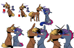 Size: 5500x3601 | Tagged: safe, artist:sweetmelon556, oc, oc only, oc:gray shape, oc:junkie, pony, unicorn, food, gay, high res, kissing, magic, male, oc x oc, pocky, pocky game, shipping, simple background, transparent background