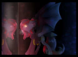 Size: 2700x2000 | Tagged: safe, artist:kawipie, oc, oc only, oc:tomoko tanue, bat pony, fallout equestria, bat pony oc, clothes, commission, female, glowing eyes, hoodie, mare, pokémon, reflection, umbreon, ych result