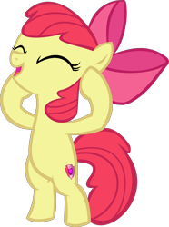 Size: 2092x2809 | Tagged: safe, artist:red4567, apple bloom, campfire tales, apple bloom's bow, bipedal, bow, cutie mark, eyes closed, hair bow, happy, open mouth, raised leg, simple background, smiling, the cmc's cutie marks, transparent background, vector