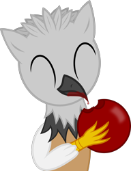 Size: 2014x2620 | Tagged: safe, artist:waveywaves, oc, oc only, oc:tek, griffon, berry, happy, simple background, small, solo, transparent background