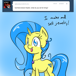 Size: 900x900 | Tagged: safe, artist:lumosnox934, lemony gem, pony, unicorn, ask, solo, tumblr