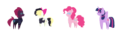 Size: 1036x306 | Tagged: safe, artist:ravenpuff, pinkie pie, songbird serenade, tempest shadow, twilight sparkle, twilight sparkle (alicorn), alicorn, earth pony, pegasus, pony, unicorn, my little pony: the movie, armor, bow, broken horn, eye scar, female, mare, pointy ponies, scar, simple background, transparent background