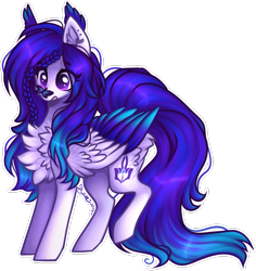 Size: 885x937 | Tagged: safe, artist:tenebristayga, oc, oc only, butterfly, pegasus, pony, colored wings, commission, ear piercing, earring, female, fluffy, gradient mane, jewelry, mare, multicolored wings, piercing, simple background, solo, standing, transparent background