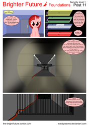 Size: 5656x8000 | Tagged: safe, artist:waveywaves, oc, oc only, oc:ruby rey, pony, unicorn, comic:brighter future, absurd resolution, comic, tunnel, underground, vector