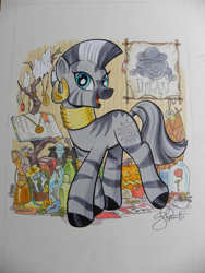 Size: 3000x4000 | Tagged: safe, artist:andypriceart, zecora, zebra, beauty and the beast, book, candle, cauldron, colored pencil drawing, cute, dreary, female, flower, jewelry, looking at you, mare, marker drawing, photo, pumpkin, rose, smiling, solo, traditional art, zecorable