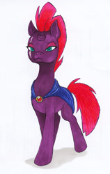 Size: 2648x4177 | Tagged: safe, artist:deoxtri, fizzlepop berrytwist, tempest shadow, pony, my little pony: the movie, broken horn, cloak, clothes, solo, traditional art