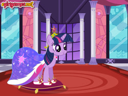 Size: 800x600 | Tagged: safe, artist:user15432, twilight sparkle, unicorn, big crown thingy, clothes, crown, dress, dressup, dressup game, egirlgames.net, element of magic, enjoy dressup, hasbro, hasbro studios, jewelry, prom, prom dress, regalia, shoes