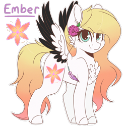 Size: 2048x2048 | Tagged: safe, artist:cinnamontee, oc, oc only, oc:ember, pegasus, pony, female, flower, flower in hair, looking at you, mare, simple background, smiling, solo