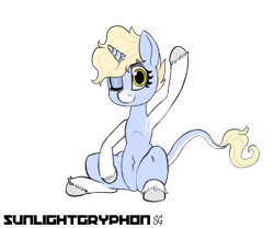 Size: 6000x5000 | Tagged: safe, artist:sunlightgryphon, oc, oc only, oc:nootaz, classical unicorn, unicorn, absurd resolution, armpits, cloven hooves, leonine tail, one eye closed, simple background, transparent background, unshorn fetlocks, waving, wink