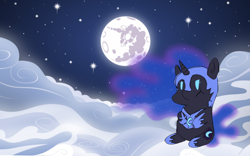 Size: 1294x809 | Tagged: artist needed, safe, nightmare moon, alicorn, pony, :t, chibi, cloud, full moon, mare in the moon, moon, night, night sky, sky, solo