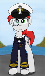 Size: 1536x2560 | Tagged: safe, artist:xphil1998, oc, oc only, unicorn, clothes, floppy ears, german, military, monocle, navy, solo, uniform