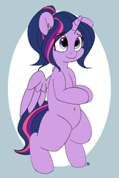 Size: 6008x9002 | Tagged: safe, artist:pabbley, twilight sparkle, twilight sparkle (alicorn), alicorn, pony, absurd resolution, alternate hairstyle, belly button, bipedal, cute, female, mare, smiling, solo, twiabetes