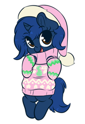 Size: 3050x4445 | Tagged: safe, artist:wickedsilly, oc, oc only, oc:starlight blossom, pony, unicorn, bipedal, christmas, clothes, cute, female, filly, hat, holiday, santa hat, simple background, sweater, transparent background