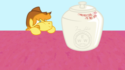 Size: 2870x1614 | Tagged: safe, artist:aaronmk, braeburn, pony, iww, jar, solo, union