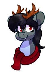 Size: 1024x1493 | Tagged: safe, artist:crownedspade, oc, oc only, oc:gene, deer pony, original species, bust, clothes, female, portrait, scarf, simple background, solo, transparent background