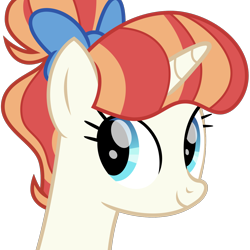 Size: 1500x1500 | Tagged: safe, artist:cheezedoodle96, rainbow stars, pony, unicorn, triple threat, bow, bust, female, hair bun, looking at you, mare, portrait, simple background, smiling, solo, transparent background, vector