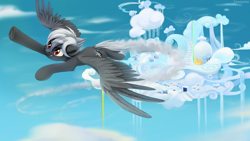 Size: 1920x1080 | Tagged: safe, artist:taneysha, oc, oc only, pegasus, pony, cloud, cloudsdale, commission, female, flying, mare, sky, solo