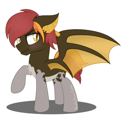 Size: 5528x5165 | Tagged: safe, artist:raspberrystudios, oc, oc only, oc:janja, bat pony, pony, absurd resolution, bat pony oc, chest fluff, floppy ears, grumpy, pose, raised hoof, simple background, socks (coat marking), transparent background, transparent wings, wings