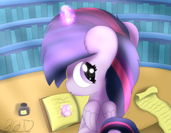 Size: 3413x2660 | Tagged: safe, artist:bronybehindthedoor, twilight sparkle, twilight sparkle (alicorn), alicorn, book, looking back, solo