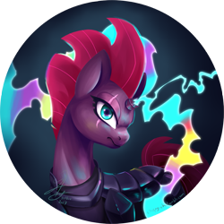 Size: 837x837 | Tagged: safe, artist:chirpy-chi, tempest shadow, pony, unicorn, my little pony: the movie, broken horn, eye scar, female, horn, looking at you, mare, scar, simple background, solo, sparking horn, transparent background