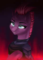 Size: 1800x2500 | Tagged: safe, artist:allisonbacker, tempest shadow, pony, unicorn, my little pony: the movie, armor, broken horn, eye scar, female, mare, scar, smiling, solo