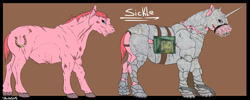 Size: 1024x409 | Tagged: safe, artist:backlash91, oc, oc only, oc:sickle, earth pony, pony, fallout equestria, fanfic:fallout equestria: the chrysalis, armor, brown background, earth pony oc, fanfic, fanfic art, realistic, scar, simple background, unshorn fetlocks