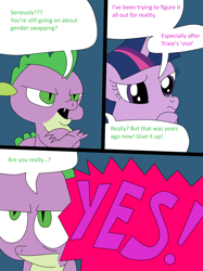 Size: 1530x2048 | Tagged: safe, artist:didgereethebrony, spike, twilight sparkle, dragon, comic:a different type of testing, comic, grumpy spike, yelling