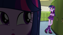 Size: 1920x1080 | Tagged: safe, artist:bubblestormx, edit, edited screencap, editor:slayerbvc, screencap, twilight sparkle, equestria girls, equestria girls (movie), alternate universe, human paradox, role reversal, self paradox, twolight, twolight timeline