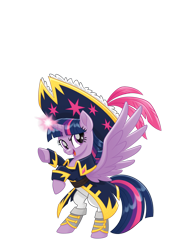 Size: 1128x1600 | Tagged: safe, twilight sparkle, twilight sparkle (alicorn), alicorn, pony, my little pony: the movie, bipedal, captain twilight, clothes, female, hat, mare, pirate, pirate twilight, rearing, simple background, solo, transparent background