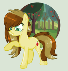 Size: 998x1050 | Tagged: safe, artist:xxreddevil12xx, oc, oc only, oc:apple bud, earth pony, pony, apple tree, female, mare, raised hoof, solo, tree