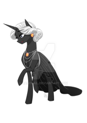 Size: 600x852 | Tagged: safe, artist:basykail, oc, oc only, oc:aerye, pony, unicorn, clothes, dress, female, jewelry, mare, necklace, obtrusive watermark, pearl necklace, simple background, solo, transparent background, watermark