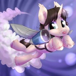 Size: 2000x2000 | Tagged: safe, artist:hollybright, oc, oc only, oc:omkol, pony, unicorn, :p, aircraft, rocket, sky, smoke, solo, tongue out, unshorn fetlocks