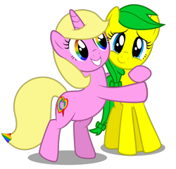 Size: 4000x3844 | Tagged: safe, artist:lost-our-dreams, oc, oc only, oc:lily spark, oc:rainbow heart, earth pony, pony, unicorn, female, high res, hug, mare, simple background, transparent background