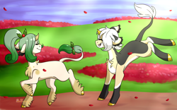 Size: 1600x1000 | Tagged: safe, artist:cinnamonsparx, oc, oc only, oc:june, oc:pillus, original species, pony, female, male, mare, stallion, wildling unicorn