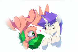 Size: 1602x1080 | Tagged: safe, artist:darksittich, artist:woonasart, oc, oc only, pegasus, pony, unicorn, cute, glow, heart, shipping, tongue out